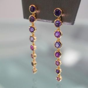 NWT Natural Purple Sapphire Earrings 18k Yellow Gold Bezel Dangle Earrings